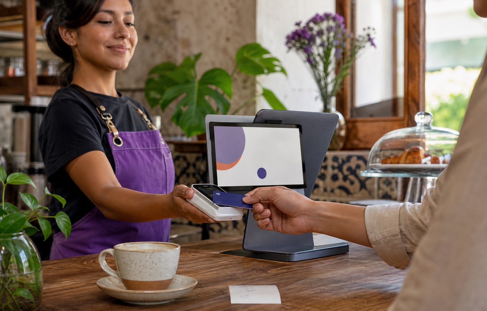 Cliente pagando en un comercio físico